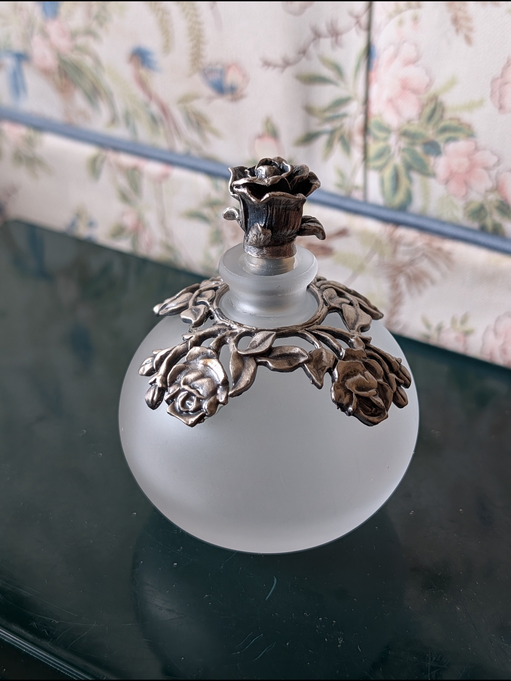Vtg Pewter Top Glass Bottle
